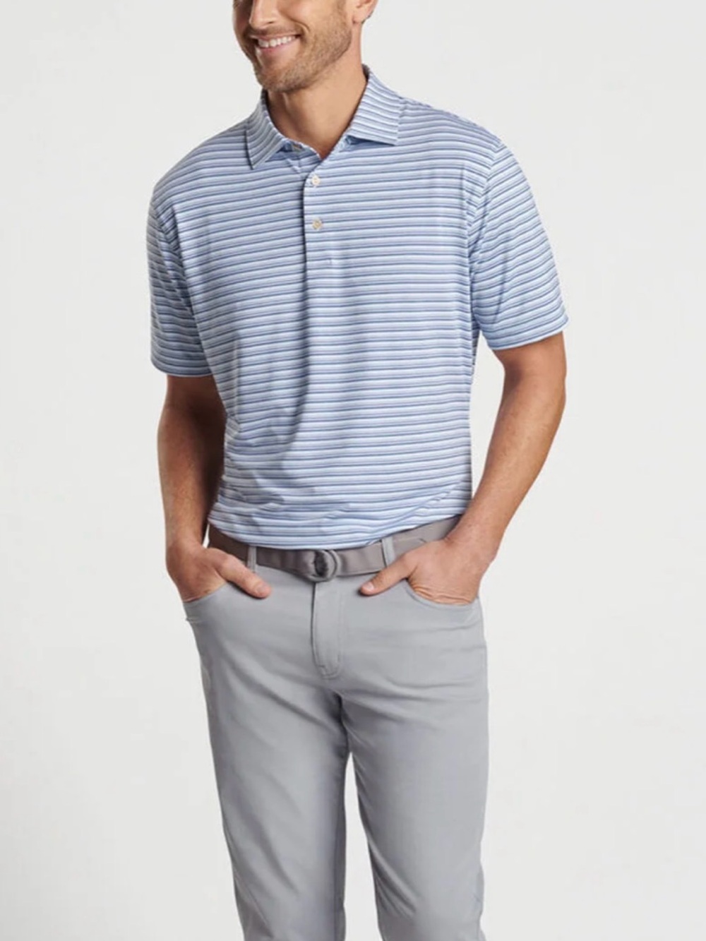 Peter Millar Summer Comfort Sz L Blue Striped Fairmont Performance Jersey Polo